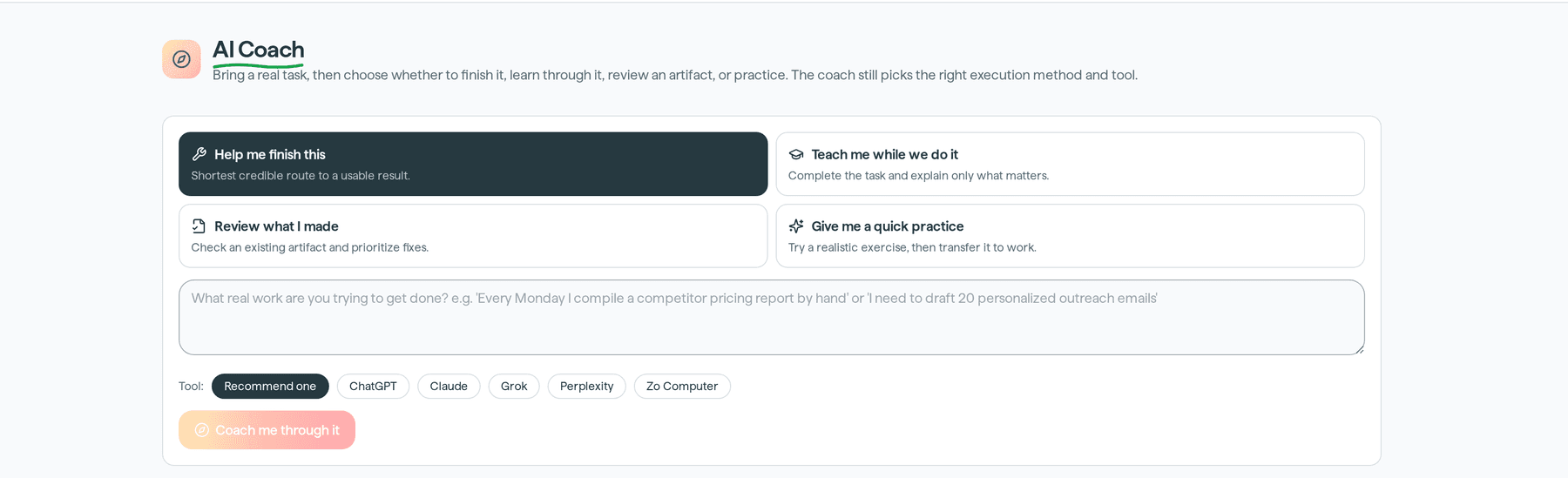 StationedLabs coaching workspace showing a guided task and recommended next steps